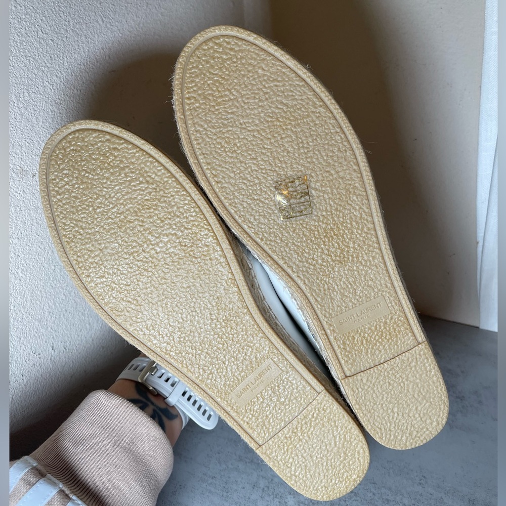 YSL Yves Saint Laurent White Leather Espadrilles Slip Ons Size 39 - Picture 11 of 12
